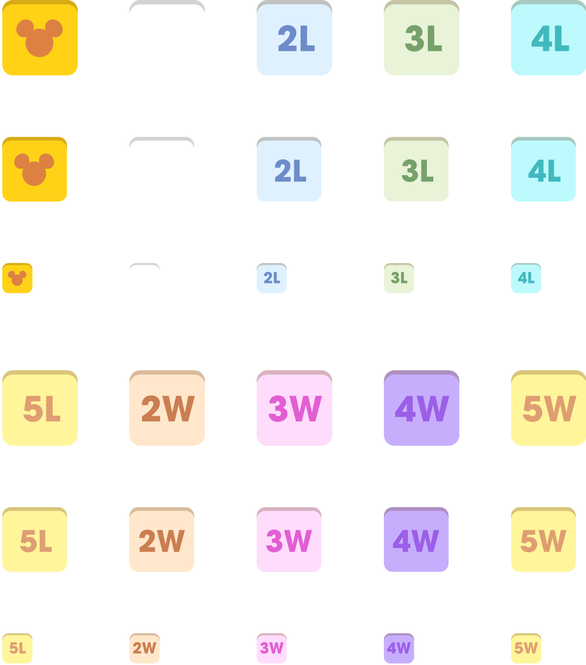 The squares used in the game board, laid out on a grid.